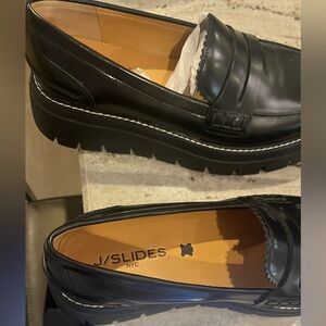 J/SLIDES Women’s Black Leather Loafers